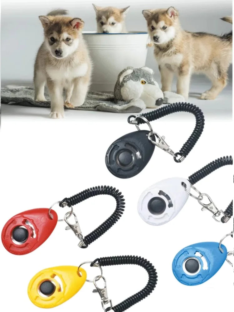 Clicker de treinamento com alça de pulso em fundo branco