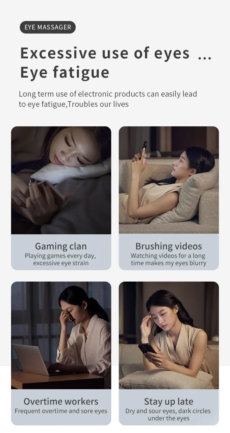 Massageador elétrico para olhos com aquecimento e Bluetooth em fundo branco