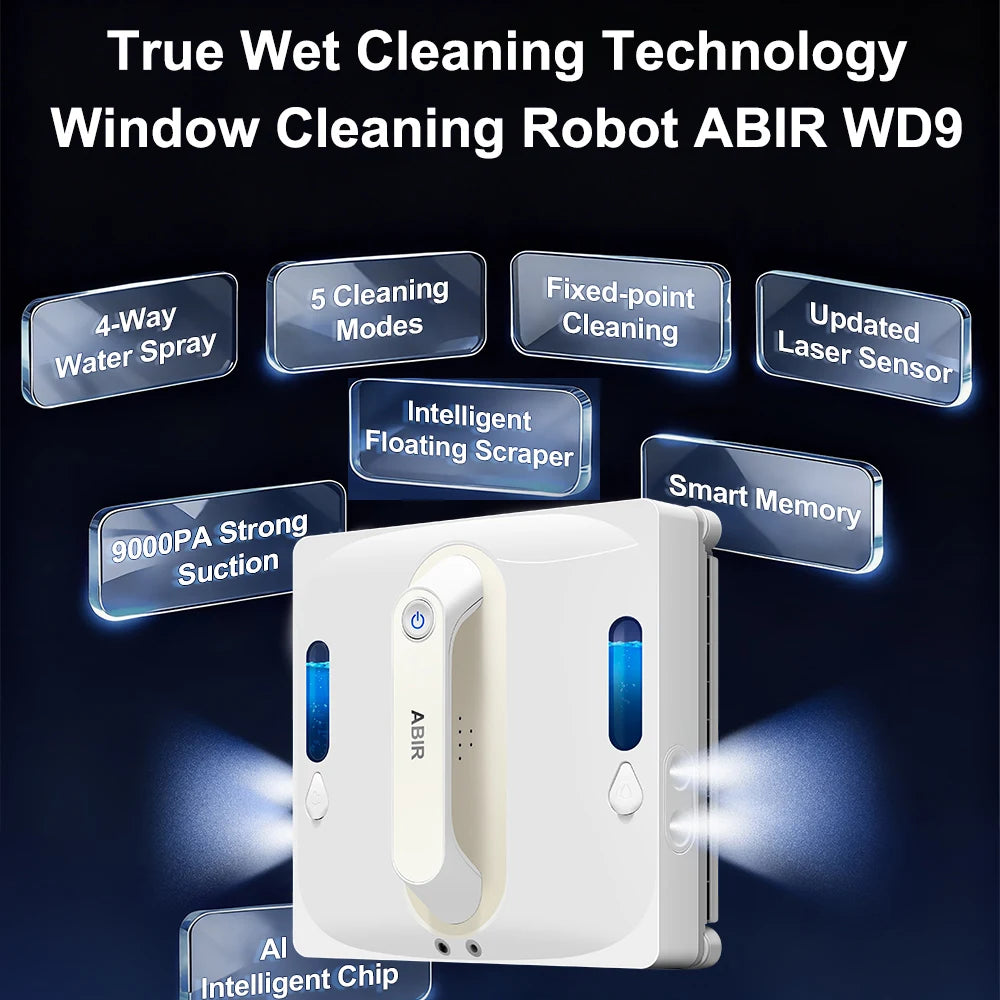 Robô limpador de vidros automático 9000Pa com sensor a laser em fundo branco