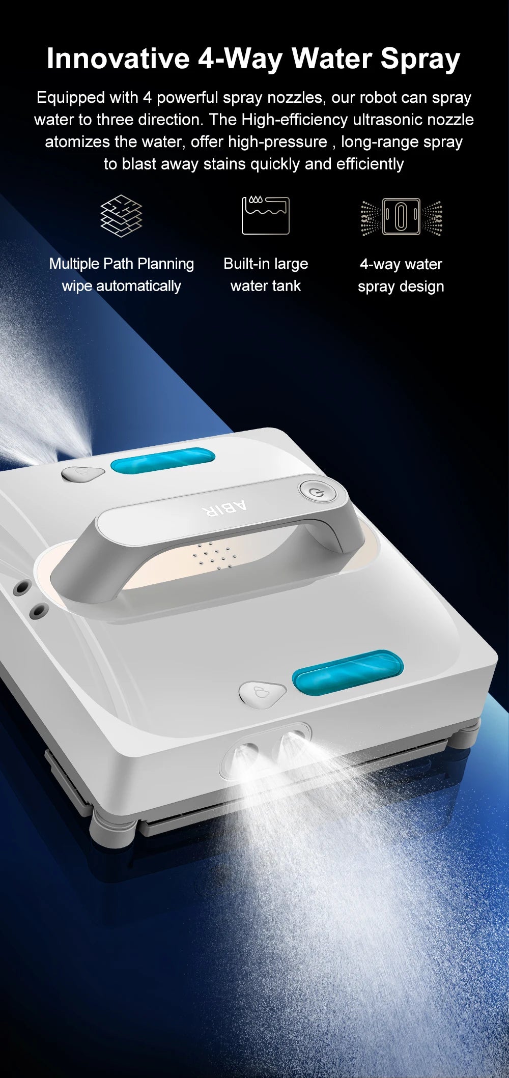 Robô limpador de vidros automático 9000Pa com sensor a laser em fundo branco