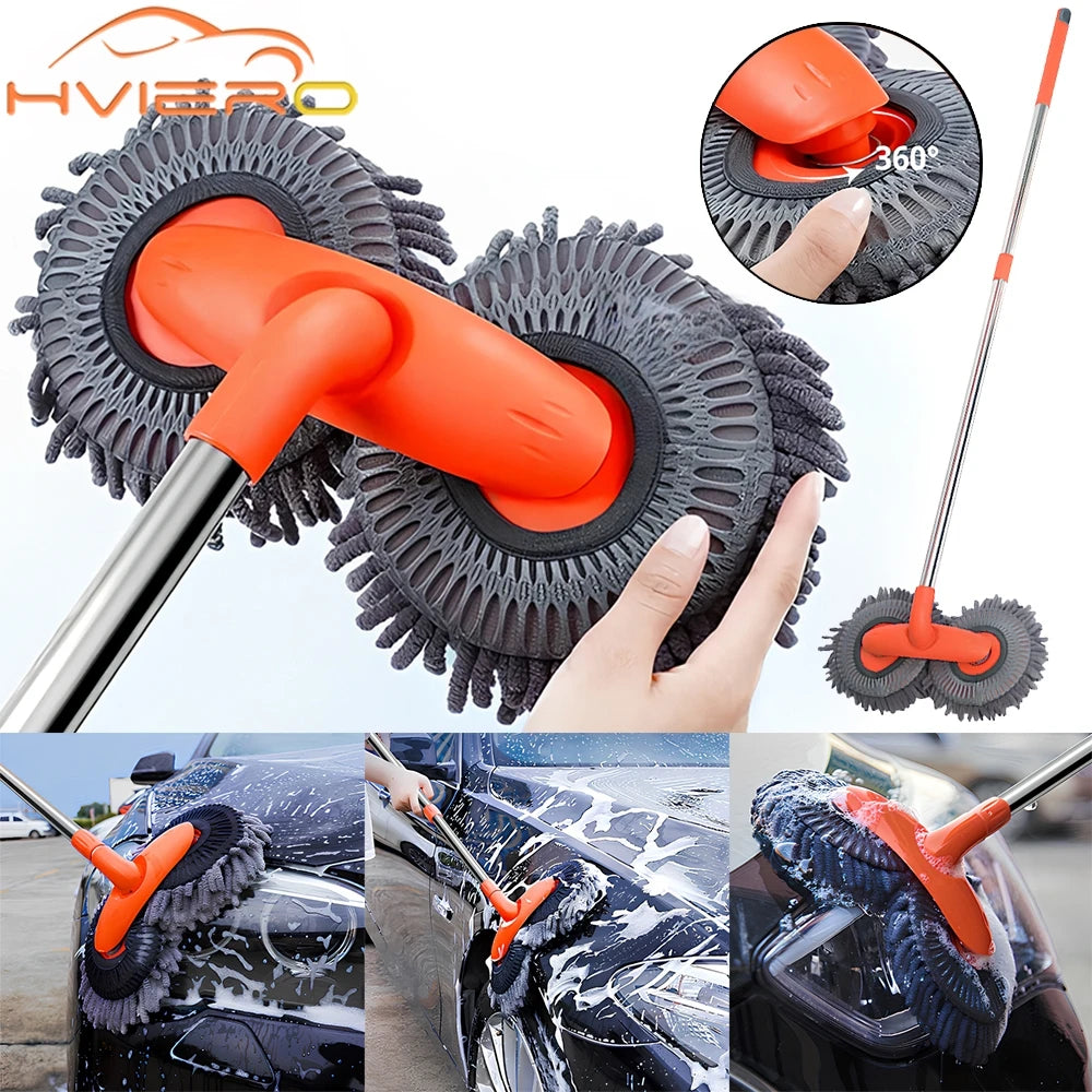 Kit de limpeza automotiva multiuso microfibra com escova e esponja em fundo branco
