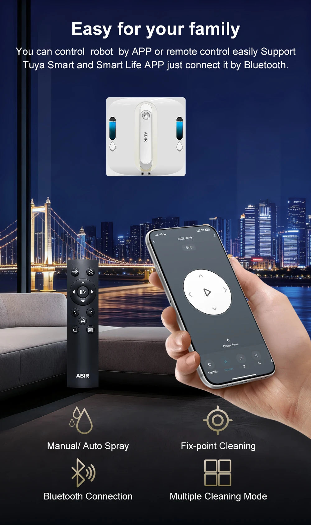 Robô limpador de vidros automático 9000Pa com sensor a laser em fundo branco