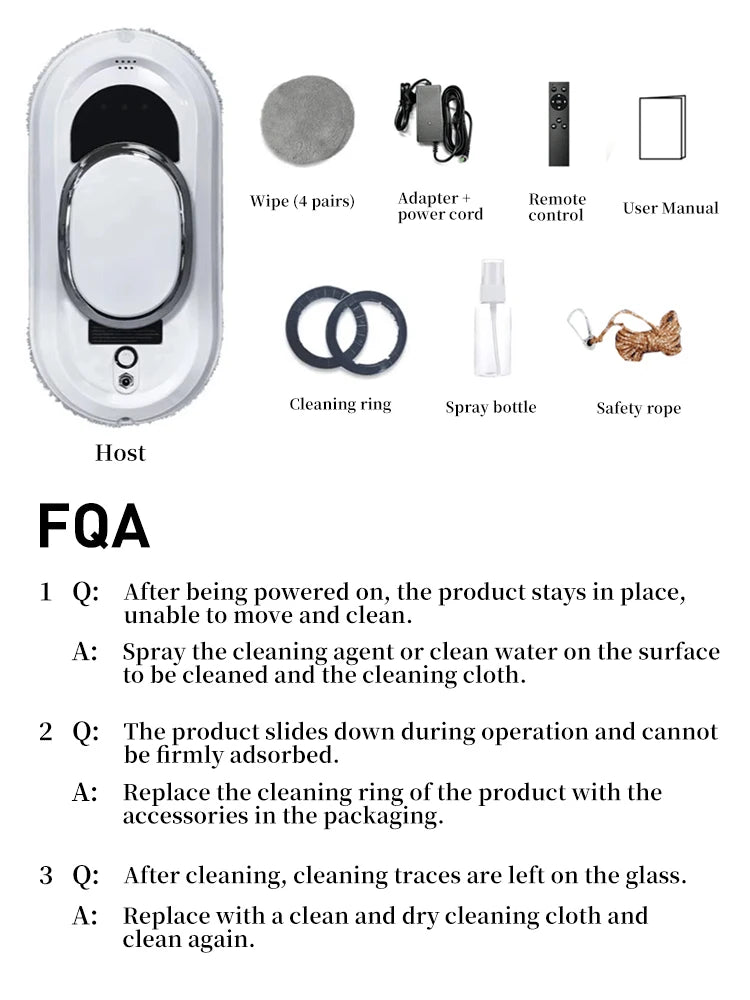 Limpador de vidros inteligente elétrico com controle remoto em fundo branco