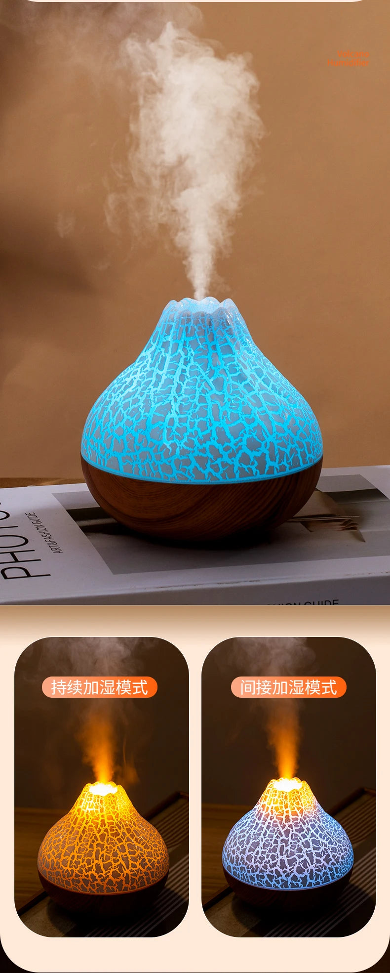 Umidificador de Ar Vulcão 300ml USB com Luz Ambiente - Foto 13