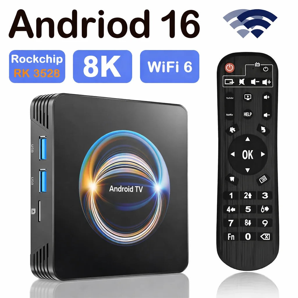 TV Box Android Smart 8K HDMI WiFi em fundo branco