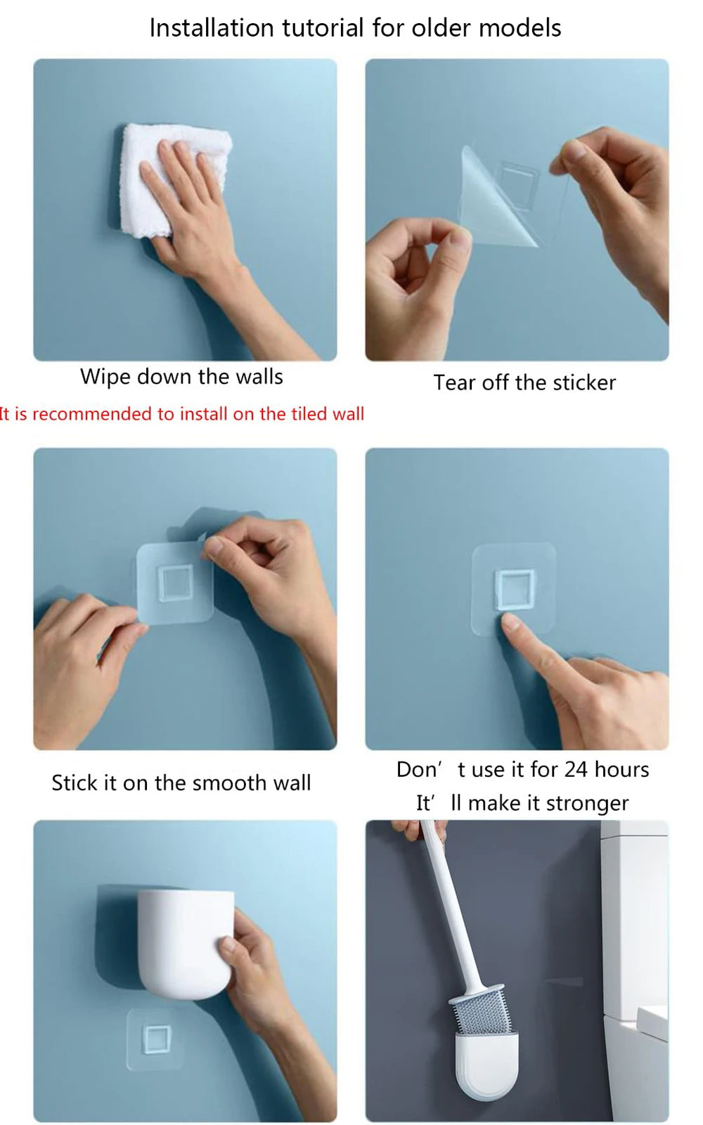 Escova de vaso sanitário em silicone com suporte de parede em fundo branco