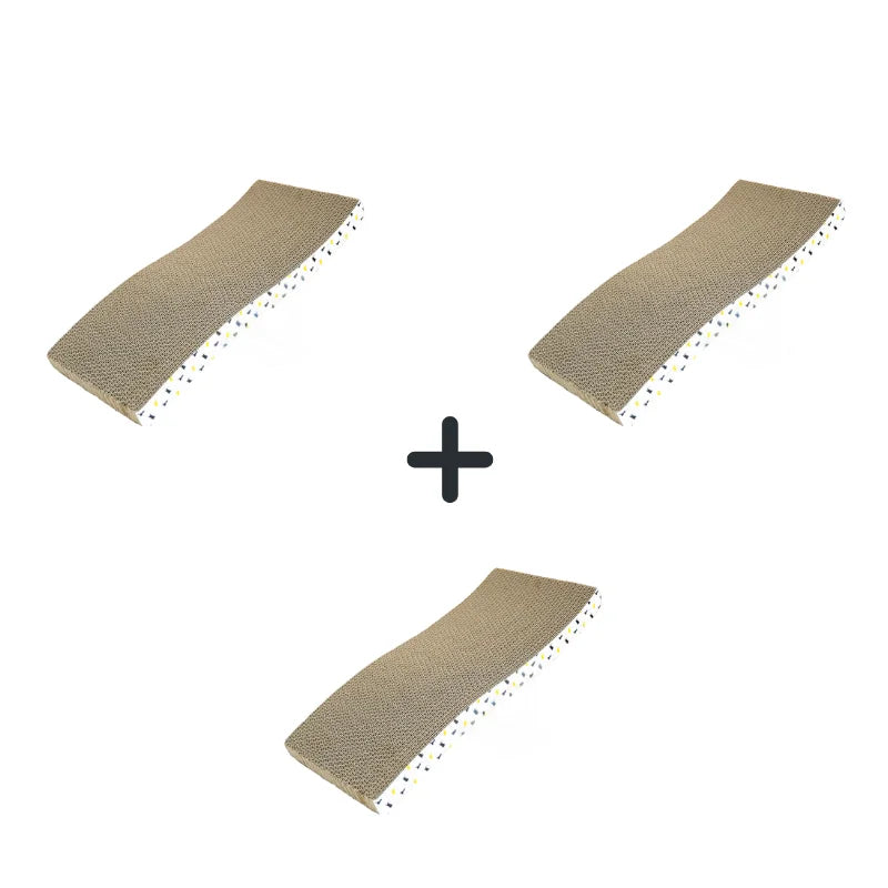 Arranhador de papelão ondulado formato onda para gatos em fundo branco