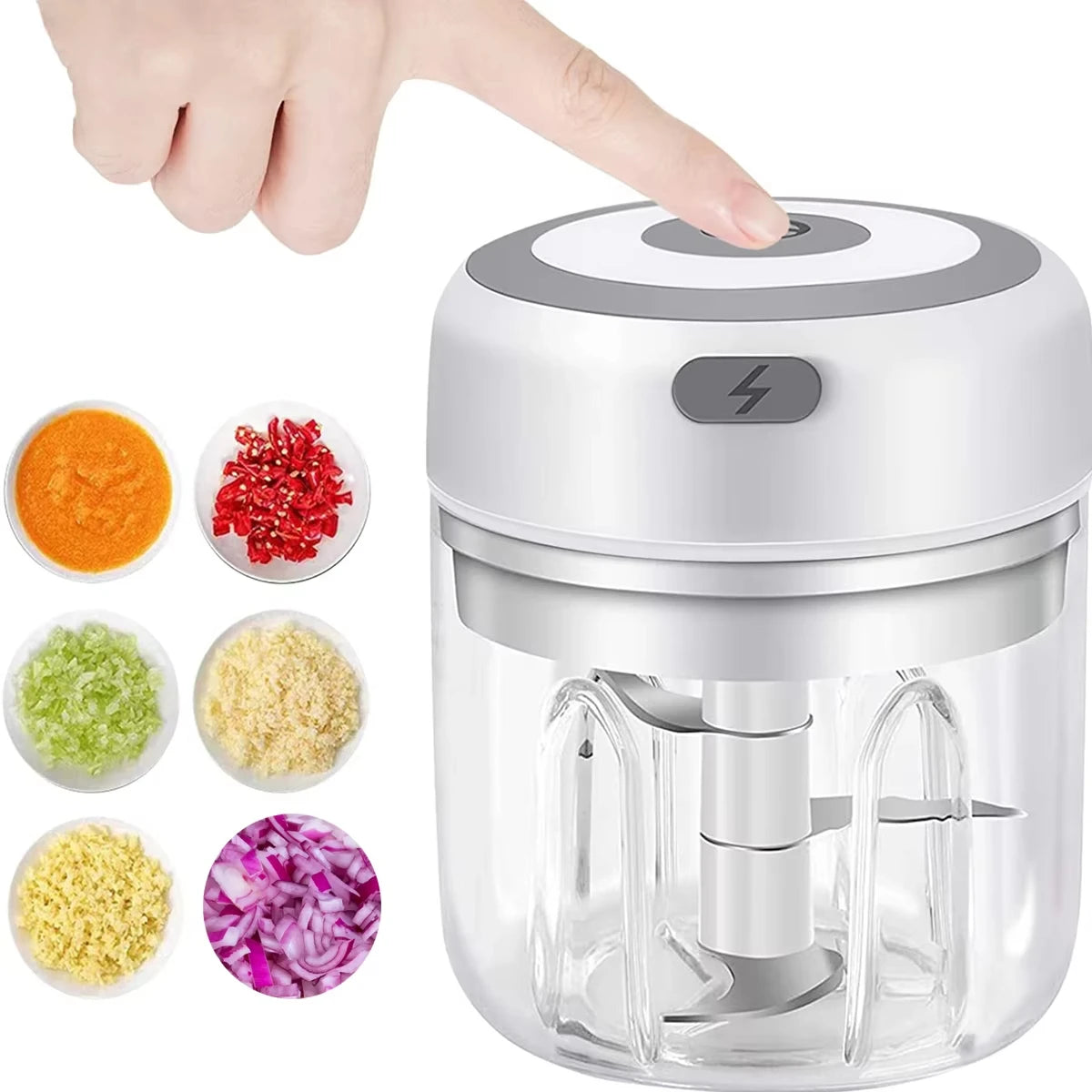 Mini processador de alimentos elétrico USB 250ml picador portátil em fundo branco