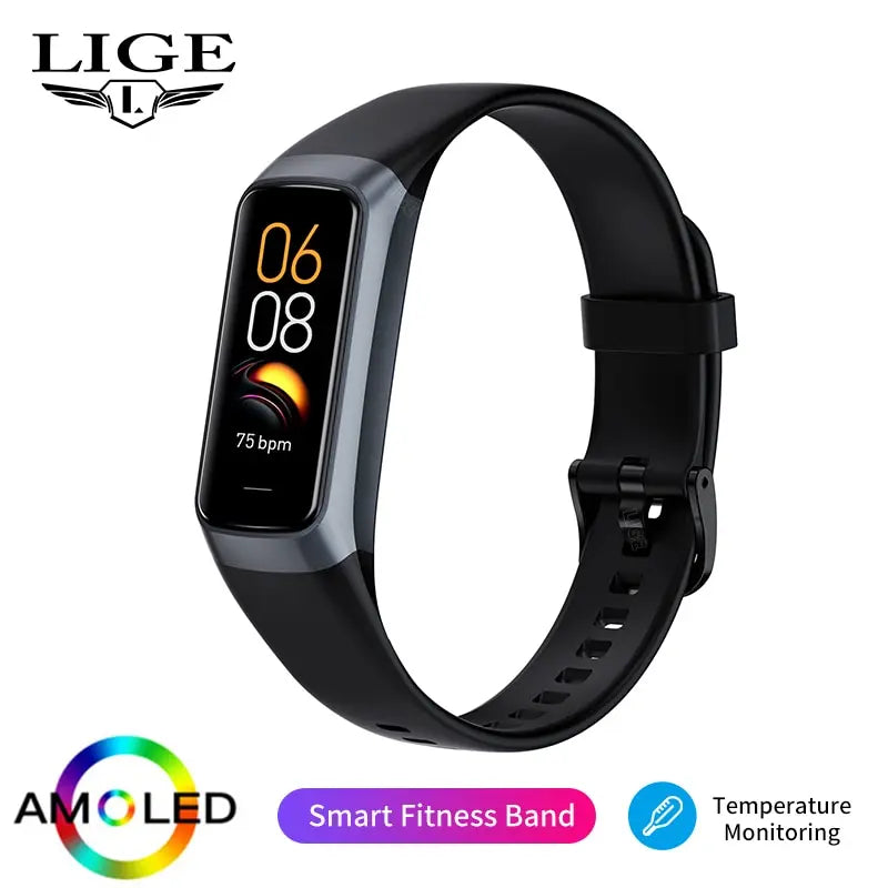 Smartwatch amoled com monitor cardíaco em fundo branco