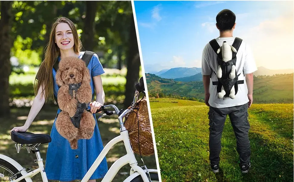 Mochila transporte para pet respirável com janela bolha em fundo branco