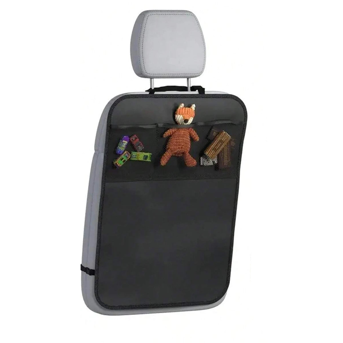 Capa protetora impermeável para banco traseiro do carro com bolsos em fundo branco