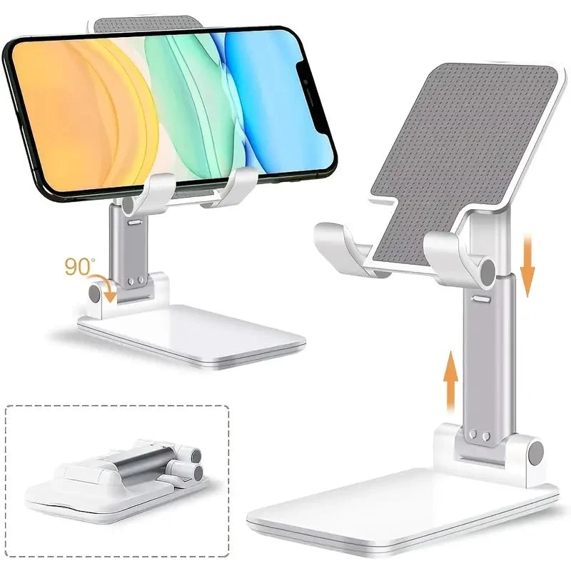 Suporte de celular para mesa ajustável universal com base antiderrapante em fundo branco