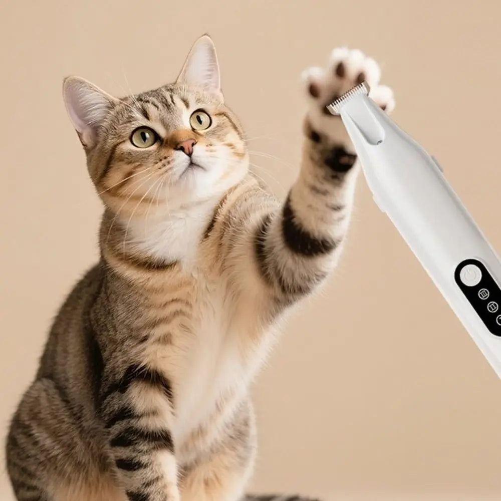 Aparador de patas pet elétrico com luz LED em fundo branco