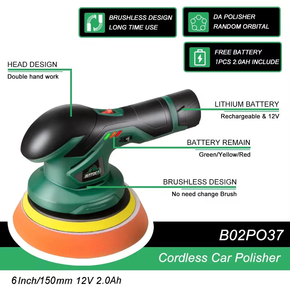 Polidor elétrico portátil 12V sem fio dual action em fundo branco