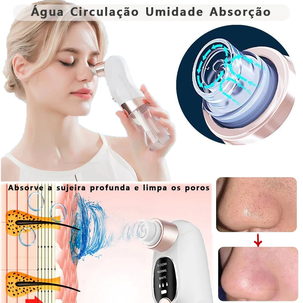 Removedor de cravos a vácuo elétrico USB com 5 cabeças em fundo branco