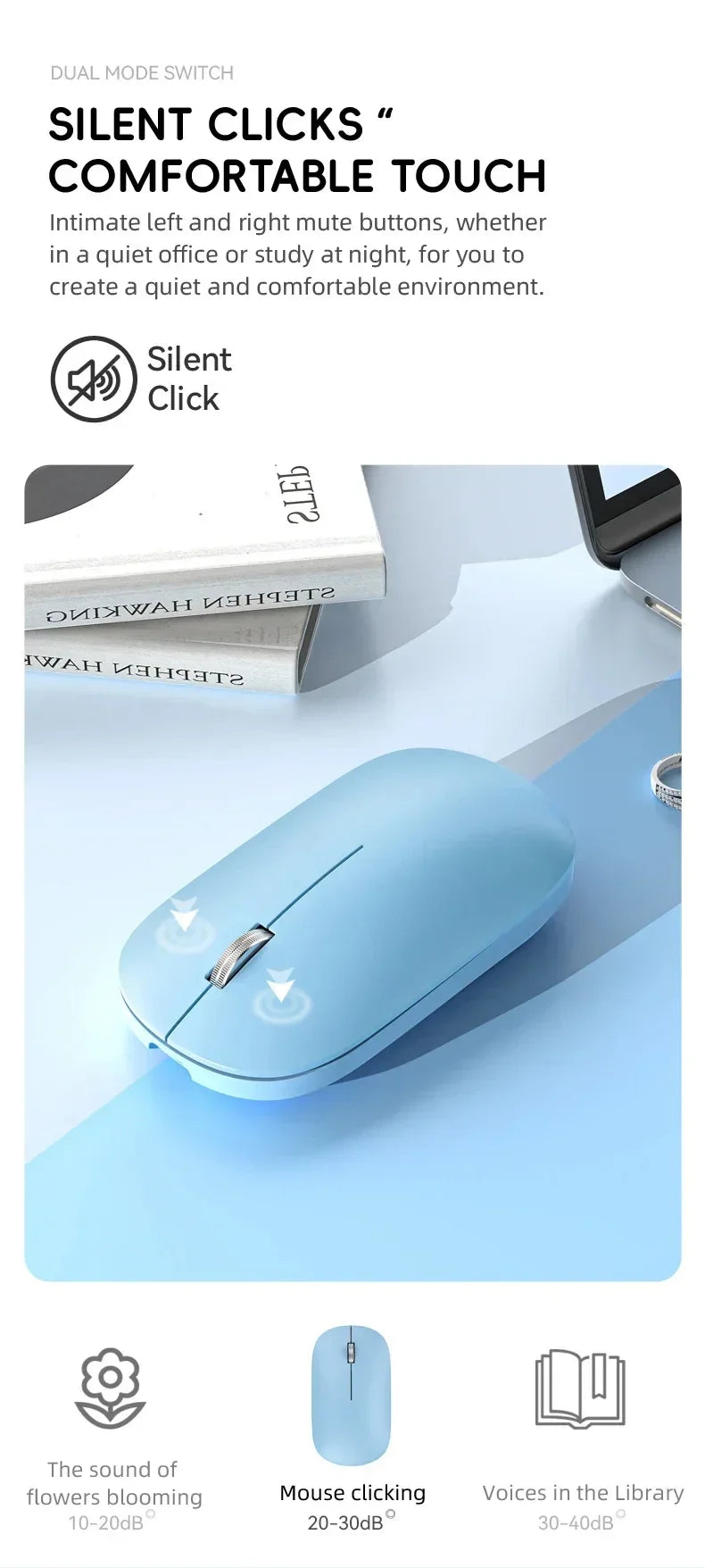 Mouse sem fio recarregável silencioso bluetooth em fundo branco