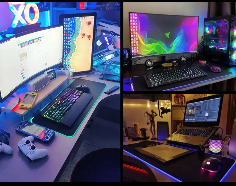 Mousepad Gamer RGB LED Grande Antiderrapante para Teclado 5