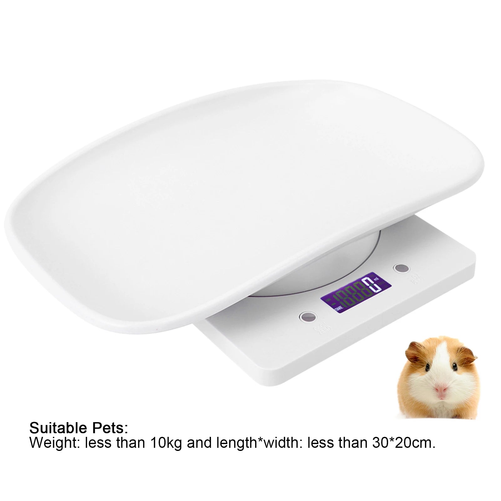 Balança digital para pet pequeno 10kg precisão 1g em fundo branco