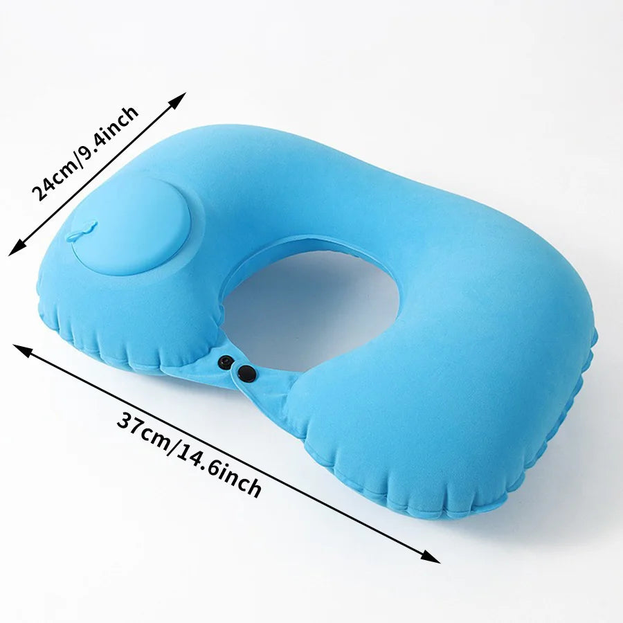 Travesseiro de pescoço inflável portátil para viagem em fundo branco