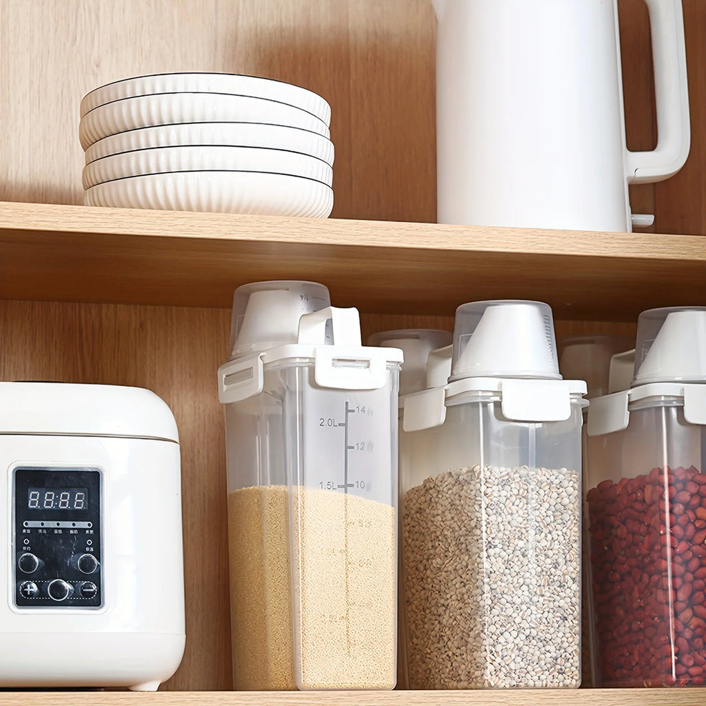 Kit potes herméticos plásticos com tampa 4 peças organizador pantry em fundo branco