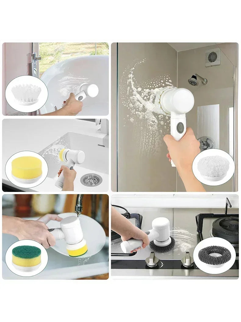 Escova elétrica recarregável para limpeza de banheiro e rejunte em fundo branco