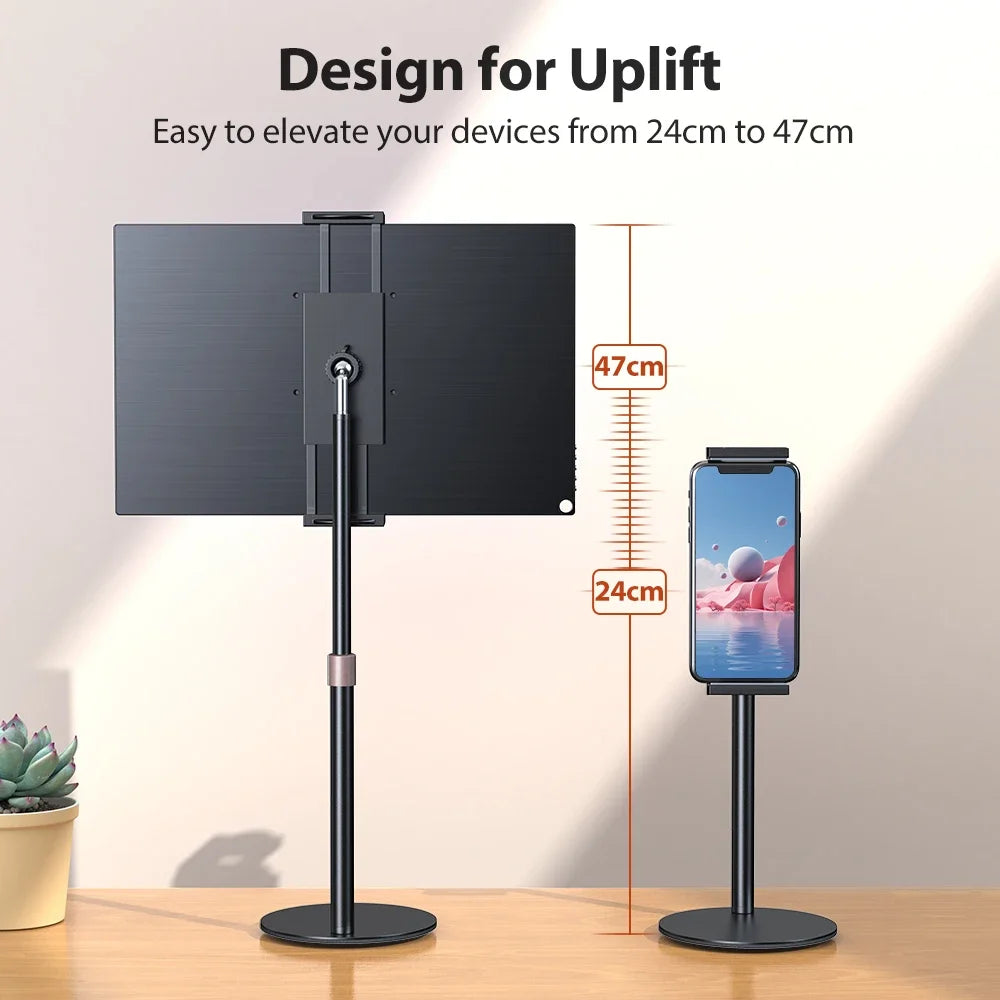 Suporte telescópico ajustável para monitor celular e tablet em fundo branco