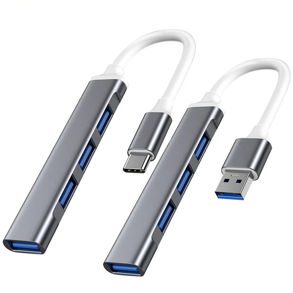 Hub USB-C adaptador 4 portas USB 3.0 em fundo branco