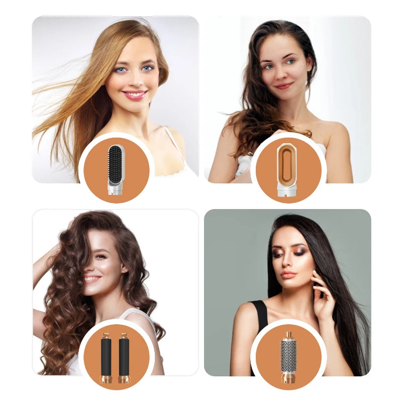 Escova modeladora 5 em 1 secadora alisadora profissional em fundo branco