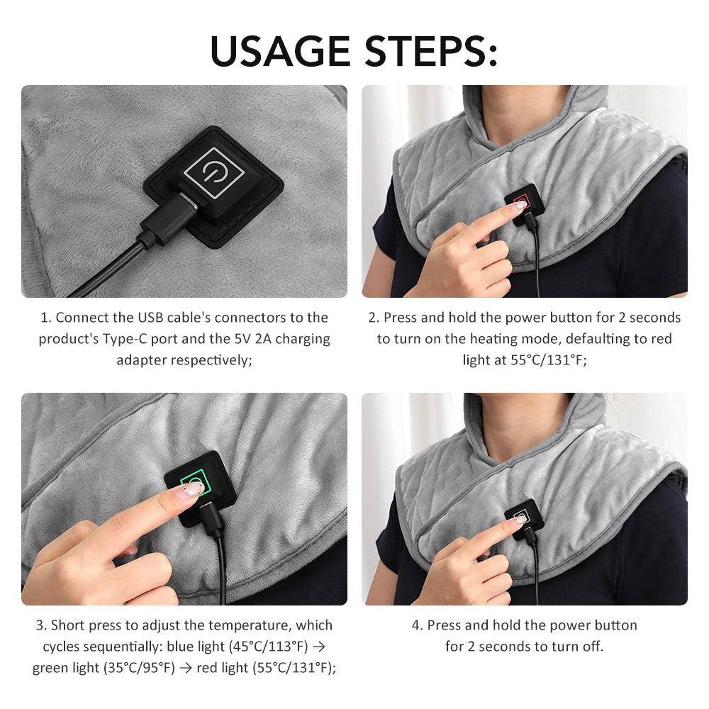 Almofada térmica aquecida USB para pescoço ombro e costas em fundo branco