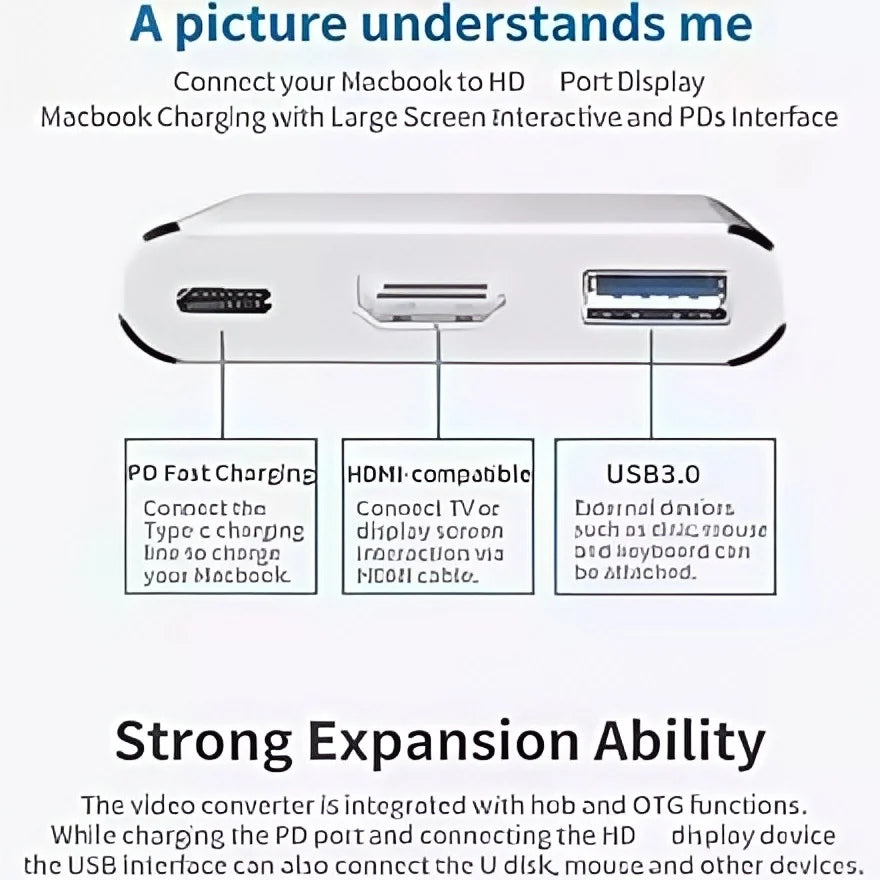 Adaptador USB-C para HDMI 4K com Entrada USB 3.0 e Carga 5