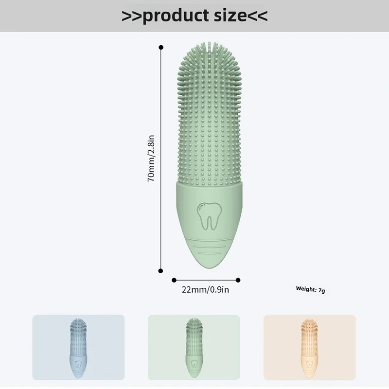 Escova dental dedeira 360 graus de silicone para cães e gatos em fundo branco