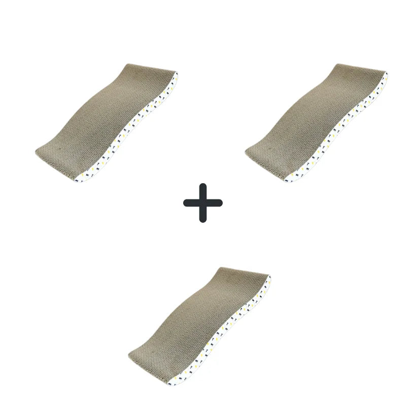 Arranhador de papelão ondulado formato onda para gatos em fundo branco