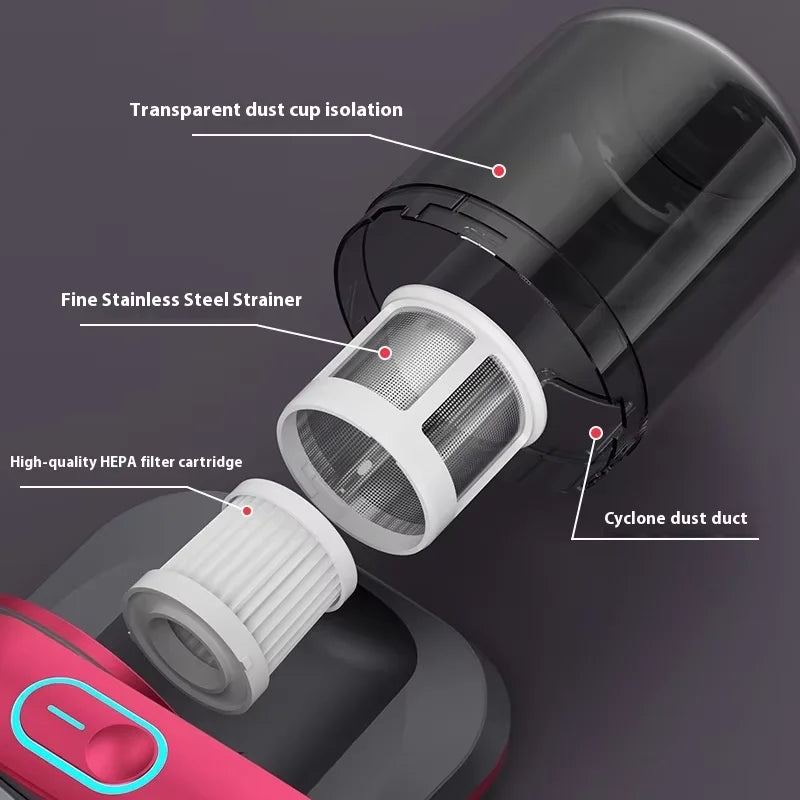 Aspirador de colchão portátil com luz UV 12000Pa em fundo branco