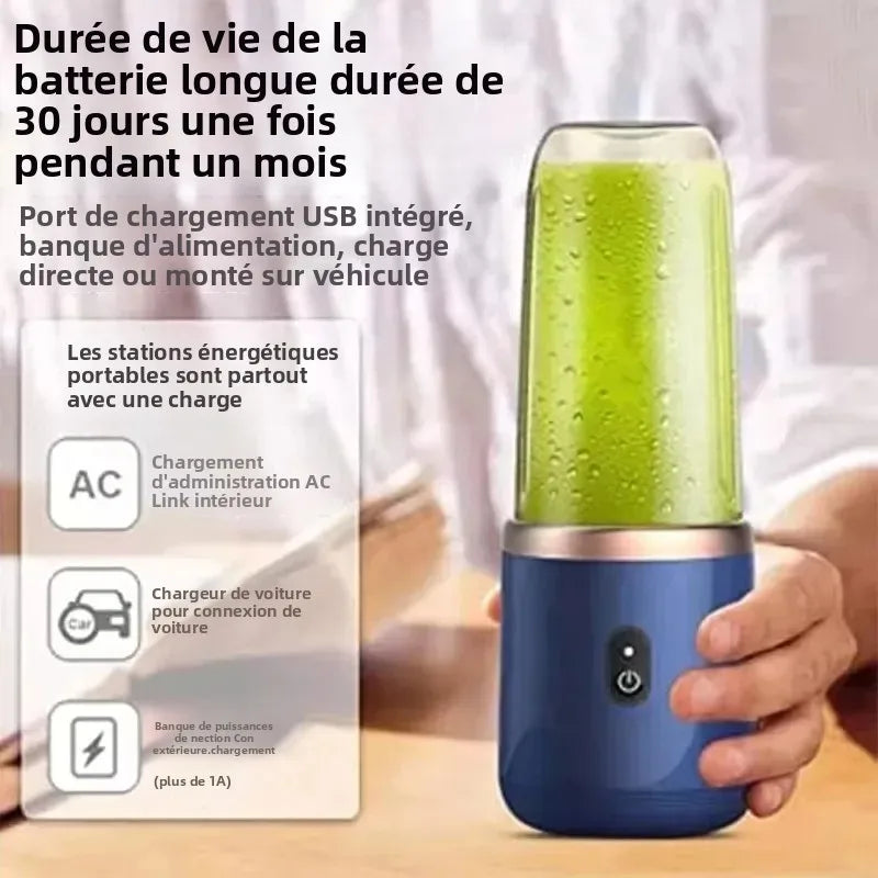 Mini liquidificador portátil USB 400ml recarregável em fundo branco