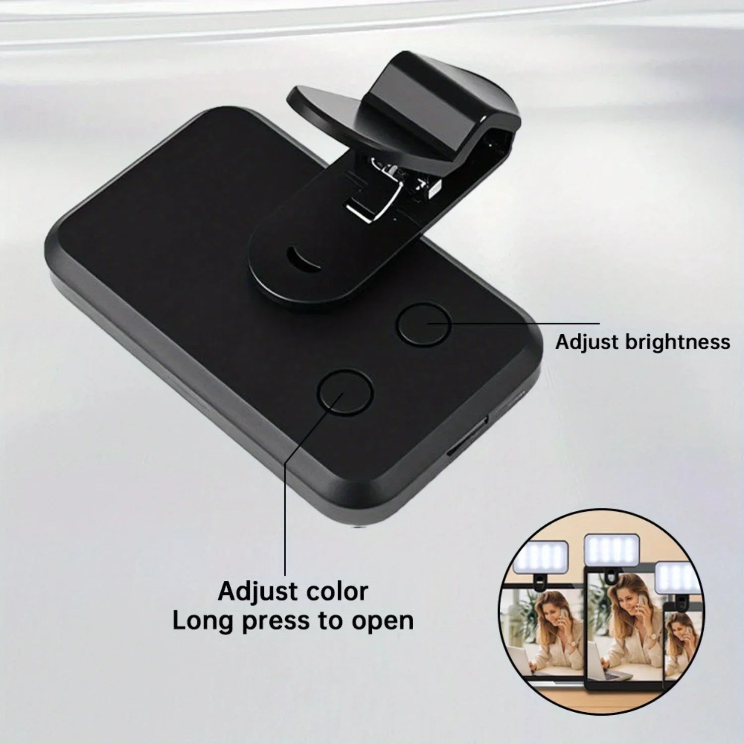 Ring light selfie recarregável com 36 LEDs e 3 cores em fundo branco