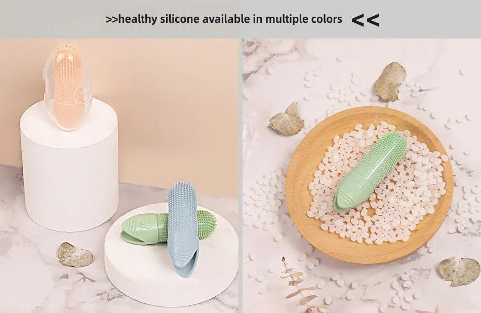 Escova dental dedeira 360 graus de silicone para cães e gatos em fundo branco