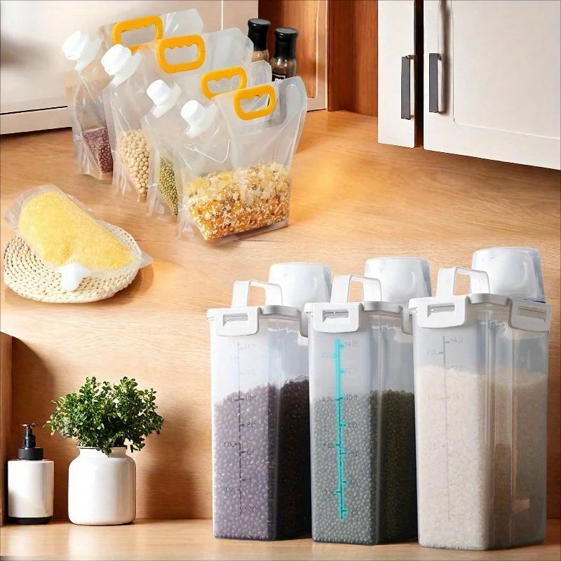 Kit potes herméticos plásticos com tampa 4 peças organizador pantry em fundo branco