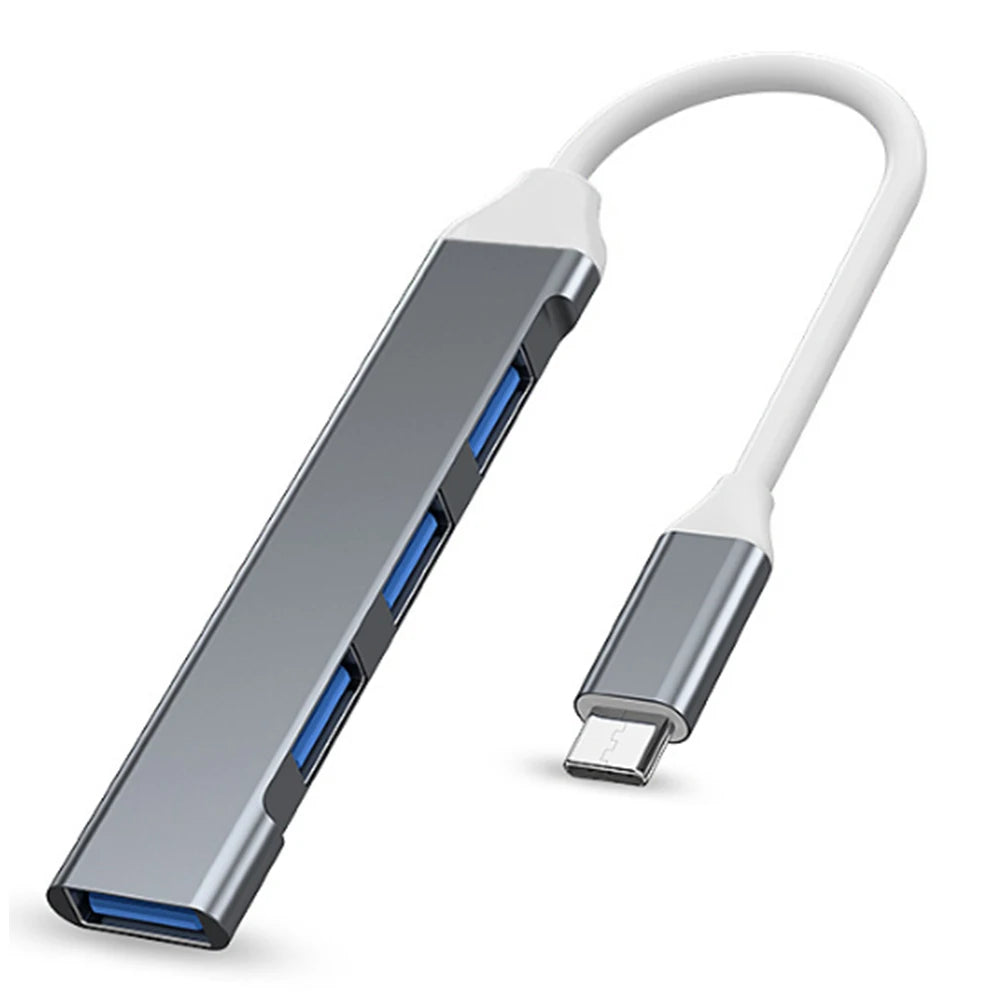 Hub USB-C adaptador 4 portas USB 3.0 em fundo branco