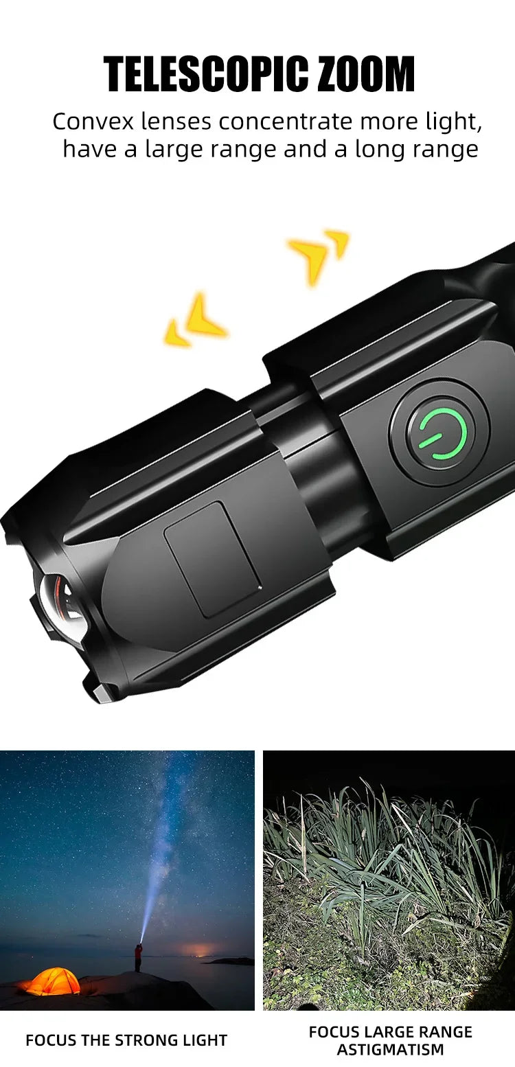 Lanterna Tática LED Recarregável USB com Zoom à Prova D'água 9