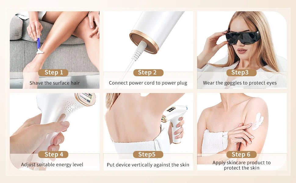 Depilador IPL com 999 mil flashes luz pulsada permanente em fundo branco