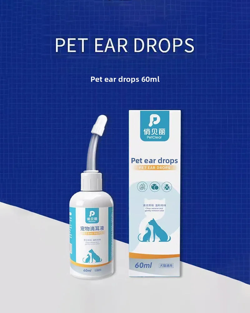 Gotas limpadora de ouvido para cães e gatos em fundo branco