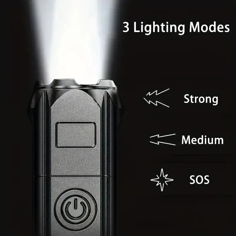 Lanterna LED tática recarregável USB à prova d'água em fundo branco