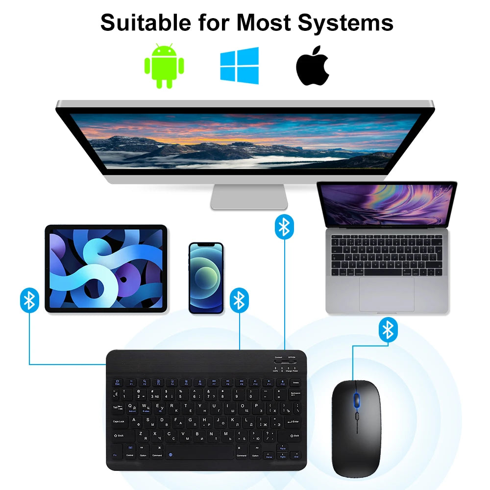 Teclado bluetooth ultra slim portátil em fundo branco