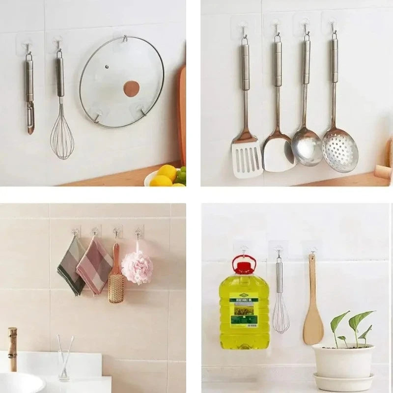 Kit de ganchos adesivos transparentes para parede em fundo branco