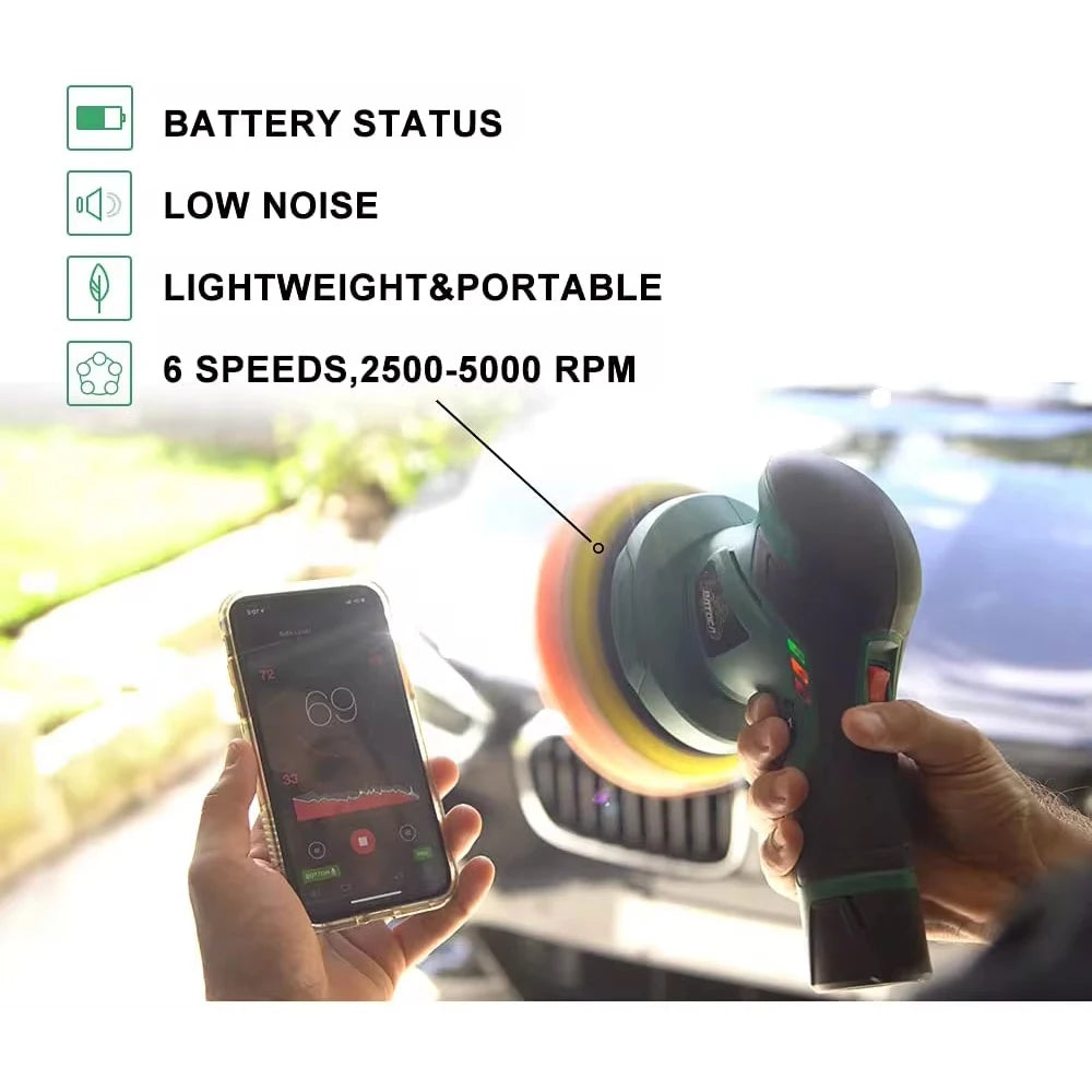 Polidor elétrico portátil 12V sem fio dual action em fundo branco