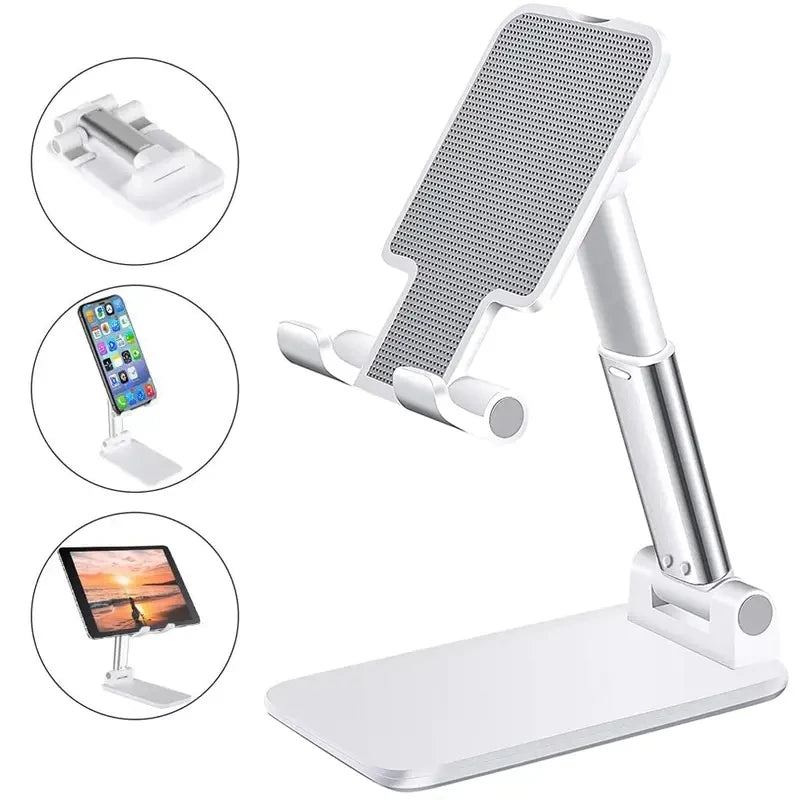 Suporte de celular para mesa ajustável universal com base antiderrapante em fundo branco