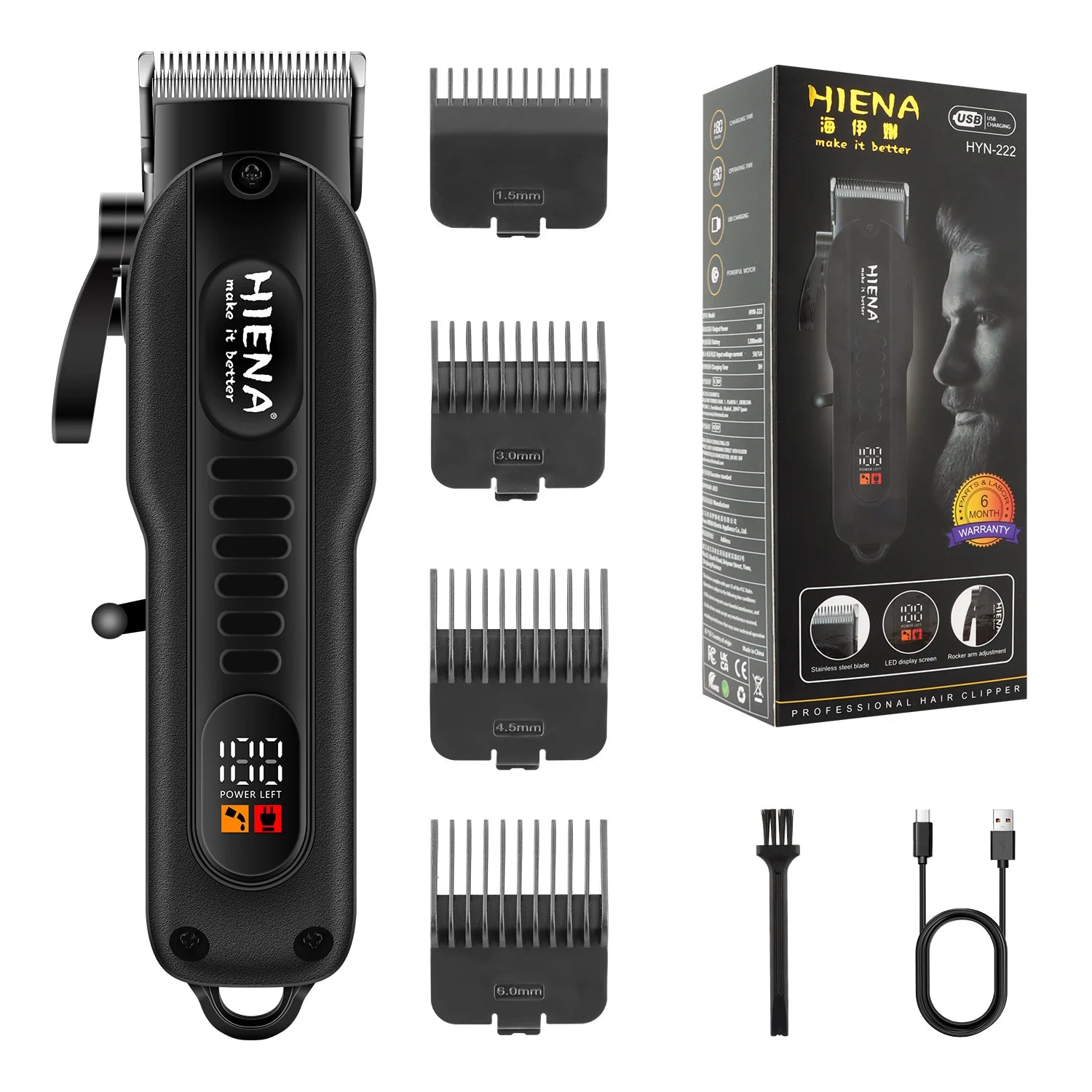 Aparador de barba elétrico profissional recarregável em fundo branco