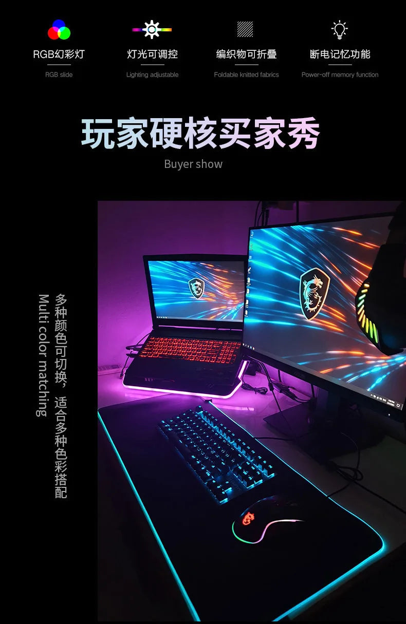 Mousepad Gamer RGB LED Grande Antiderrapante para Teclado 4