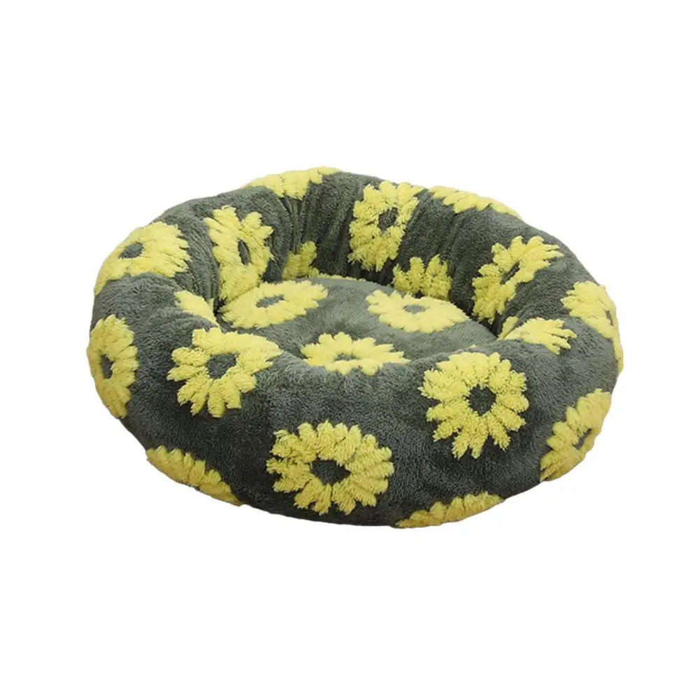 Cama calmante anti ansiedade para pet em pelúcia redonda formato donut em fundo branco