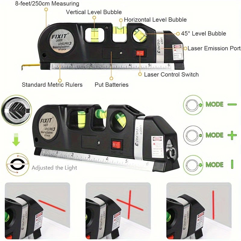 Nível laser verde profissional multifuncional em fundo branco